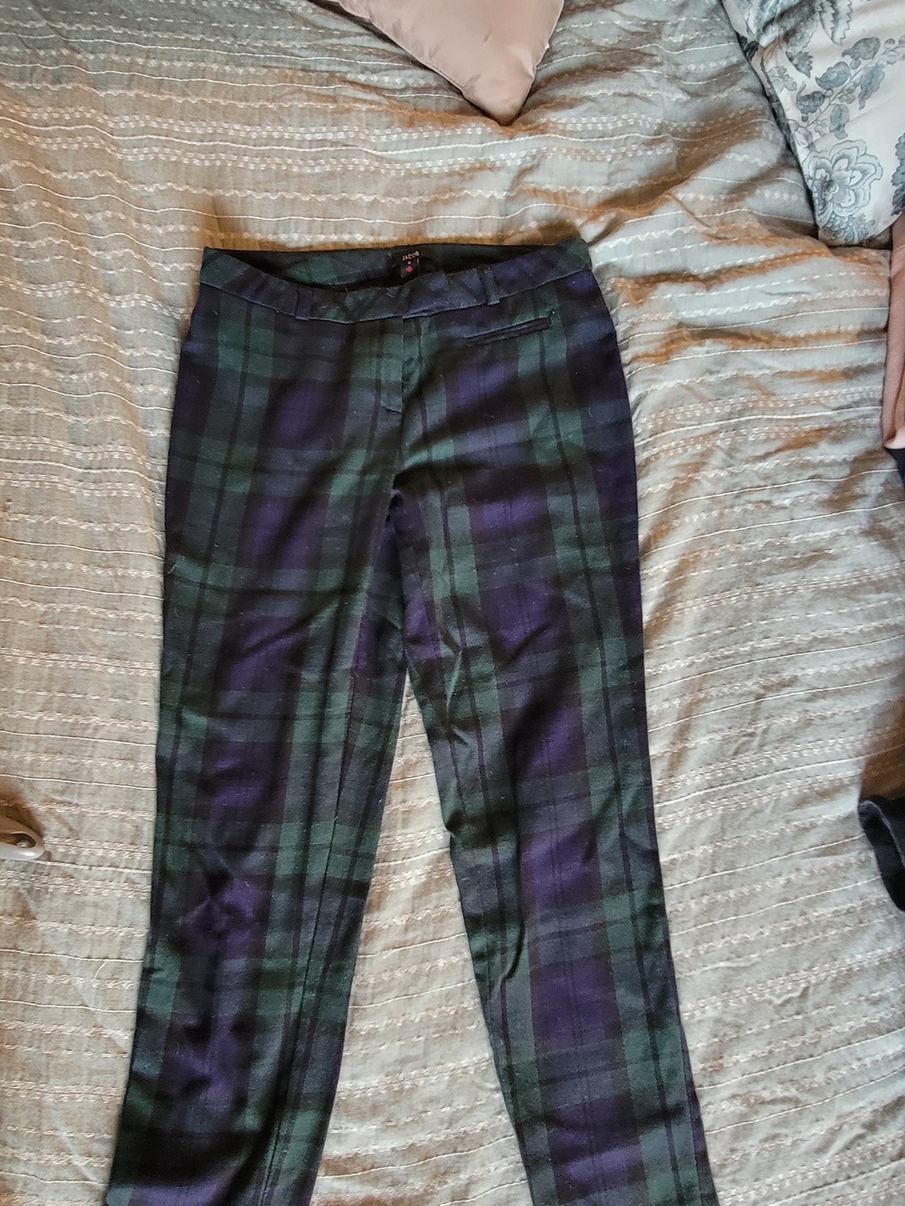 Jacob Green & Purple Plaid Straight-Leg Trousers